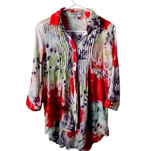 Medium vintage floral oversized front-button high low long sleeve casual chic